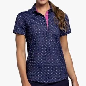 Greyson Womens Scarlett Moon Heart Blue/ Pink Golf Tennis Pickleball Polo Sz M